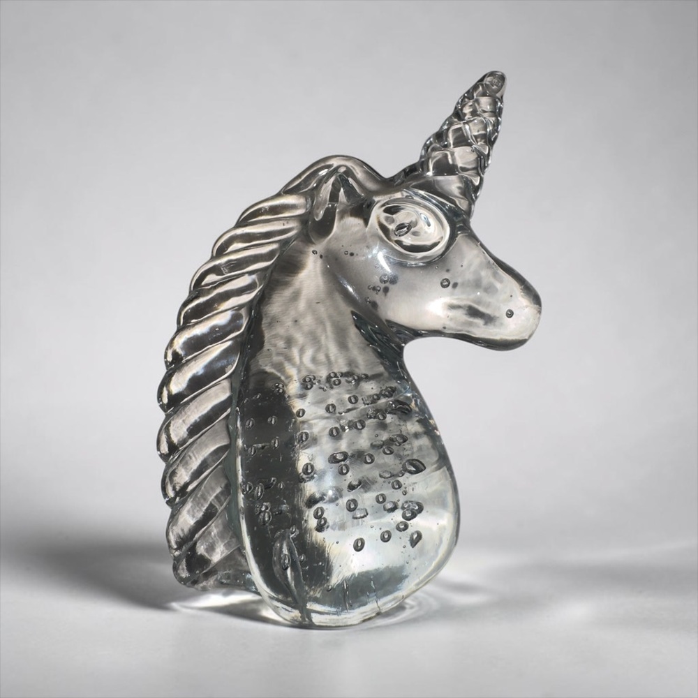 Whimsical Minimal Design Clear Glass Blown Unicorn Figurine / Paperweight
